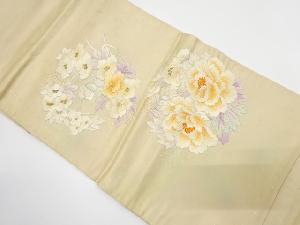 アンティーク　花丸文様　刺繍　袋帯（材料）